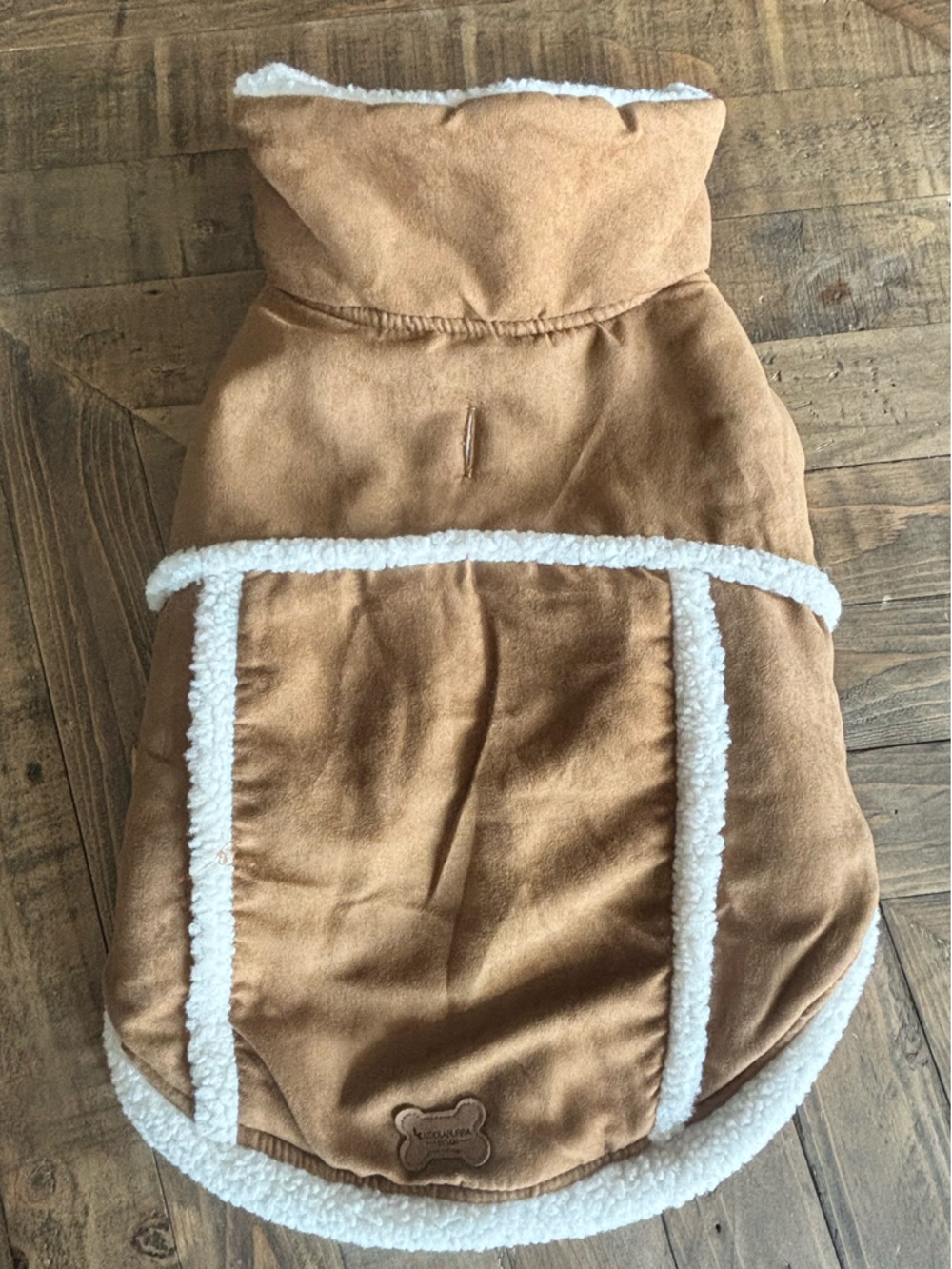 Koolaburra Tan Suede-Look Dog Coat with White Sherpa Patch